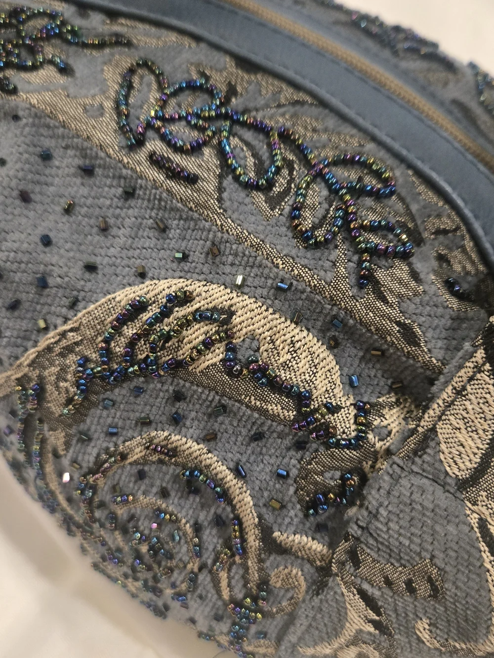 Sans Souci Blue Satchel with Gold Embroidery And Beads